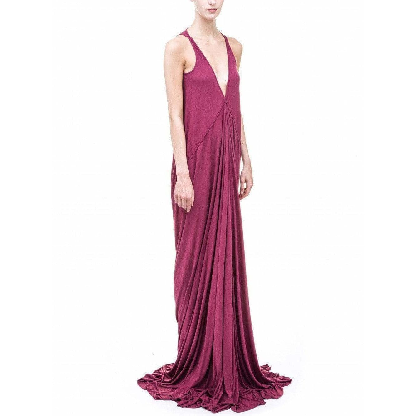 Dresses Rick Owens Lilies Long Jersey Dress - Venetian Red V-Neck Drape Maroon