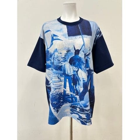 T shirt Undercover SS24 Navy Graphic Tee - Cotton Art Print Light Gray