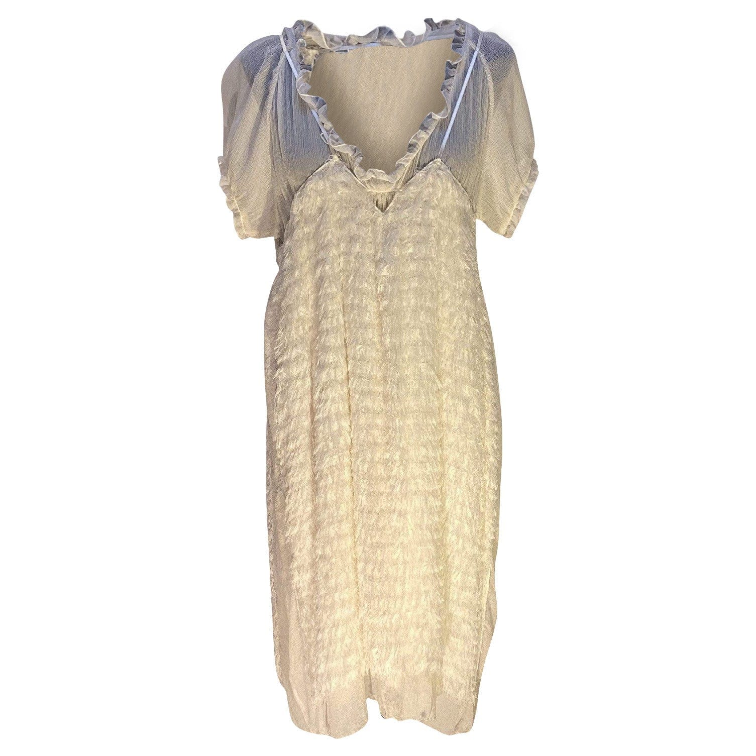 Women's dresses Undercover Vintage Sheer Feather Dress - Cream Silk Babydoll Tan