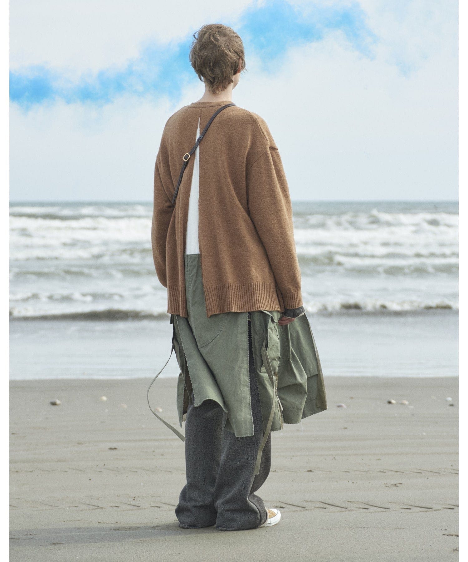 Womens Jackets + Coats Undercover Deconstructed Camel & Khaki Angora Wool Blend Coat Light Gray