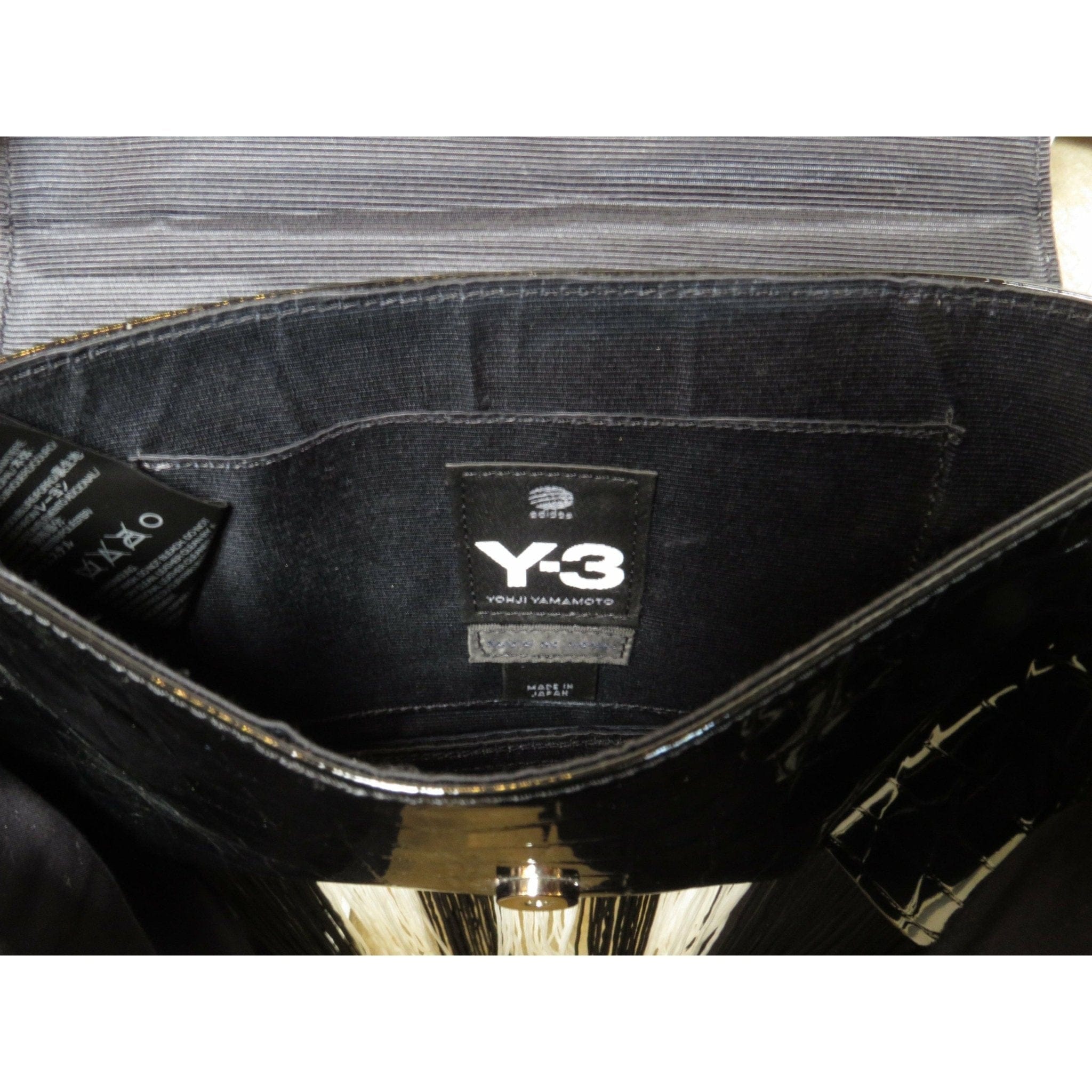 Handbags Y-3 by Yohji Yamamoto Shoulder Bag - Embossed Leather Fringe Black