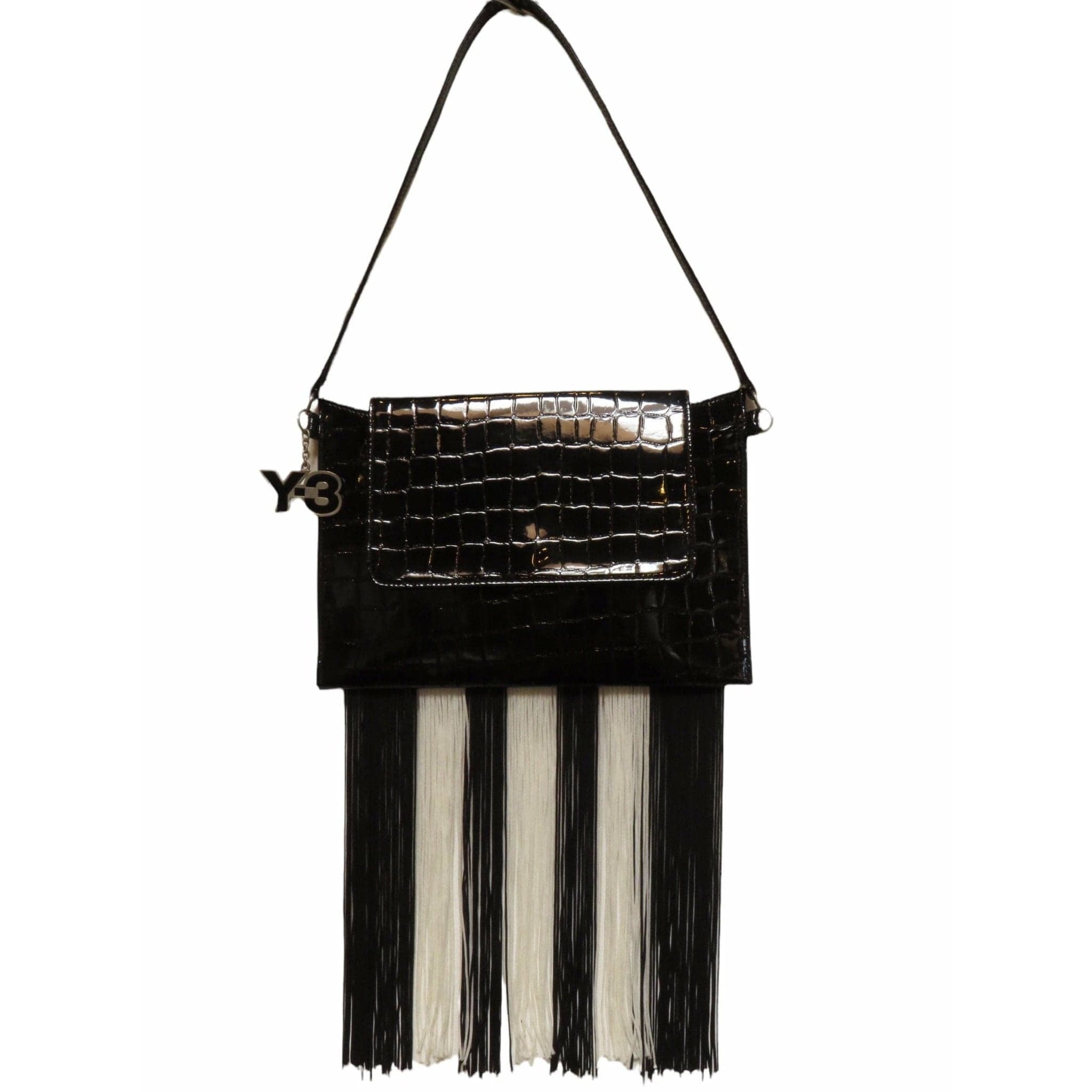 Handbags Y-3 by Yohji Yamamoto Shoulder Bag - Embossed Leather Fringe Black