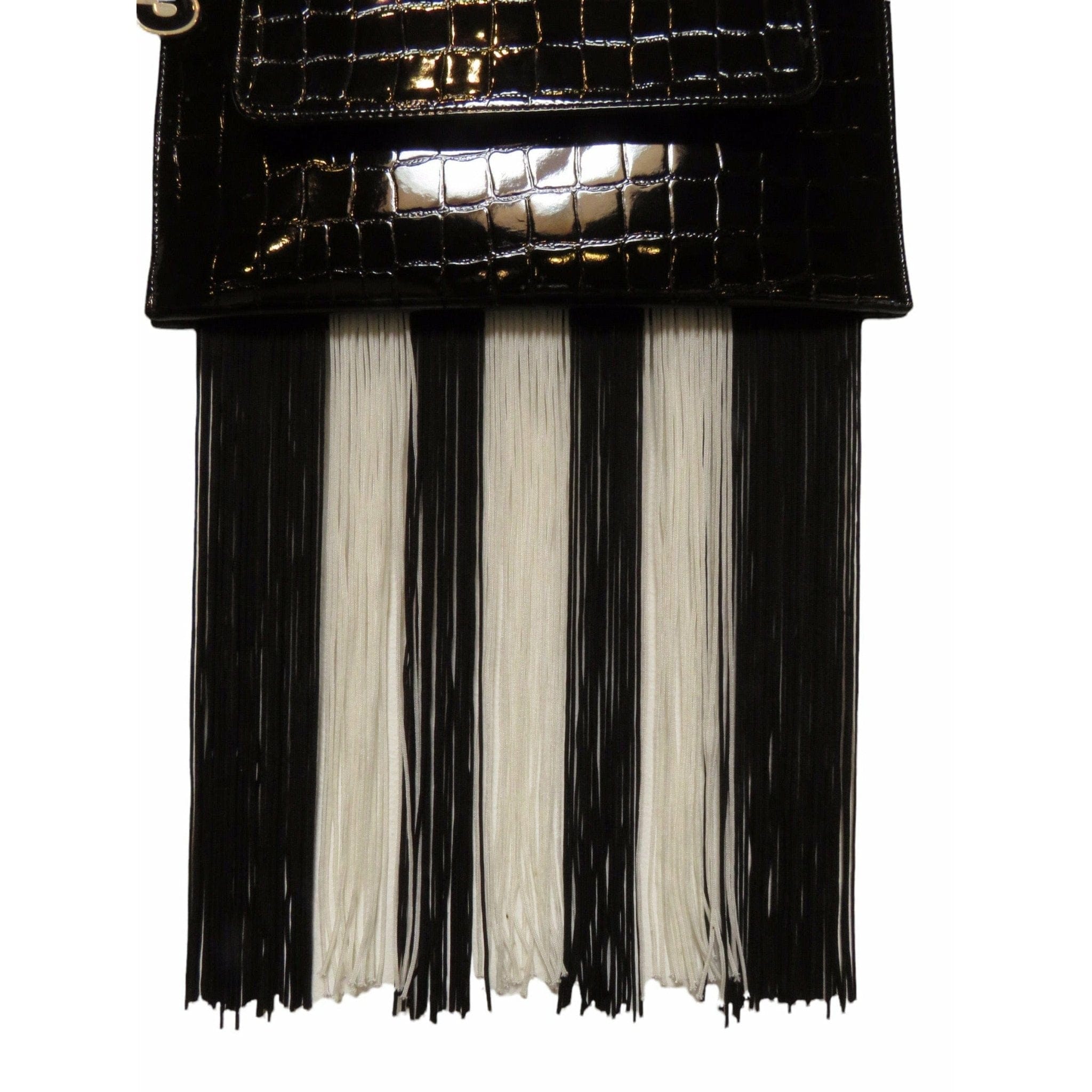 Handbags Y-3 by Yohji Yamamoto Shoulder Bag - Embossed Leather Fringe Black