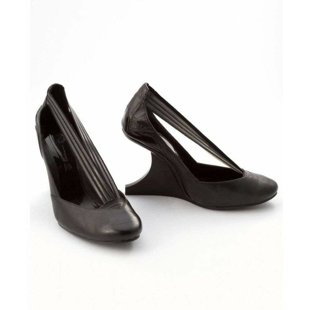 Shoes Y-3 by Yohji Yamamoto Curved Wedge Heels - Sculptural Black Leather White Smoke
