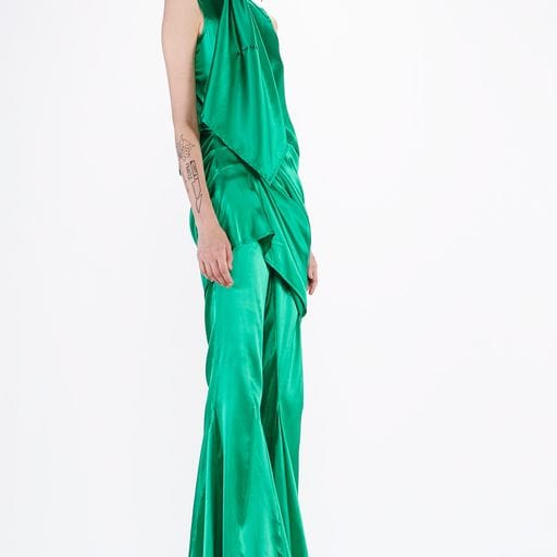 Dress Barbara Bologna BB Piega Dress Green Silk Draped Dark Cyan