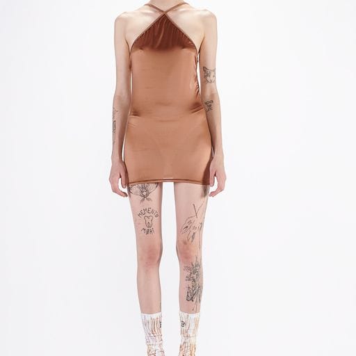 Dress Barbara Bologna Sottoveste Spike Dark Camel High-Neck White Smoke