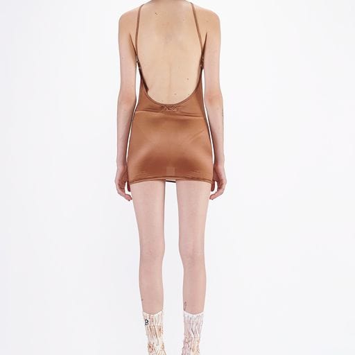 Dress Barbara Bologna Sottoveste Spike Dark Camel High-Neck White Smoke